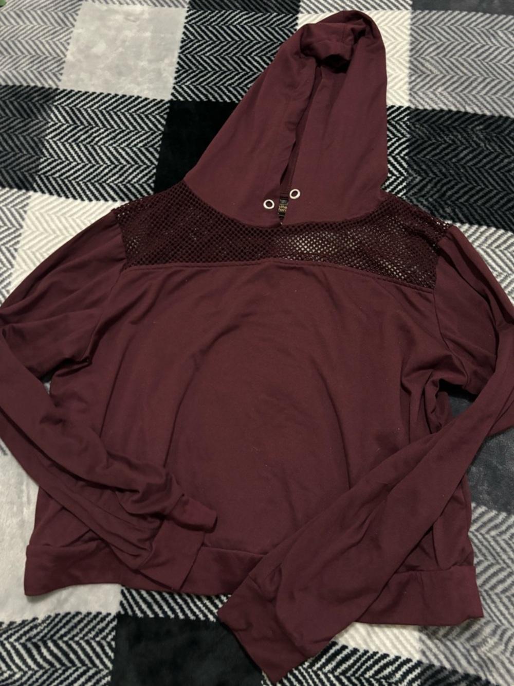 Urban Planet Women's Maroon Mesh-Yoke Hooded Sweatshirt